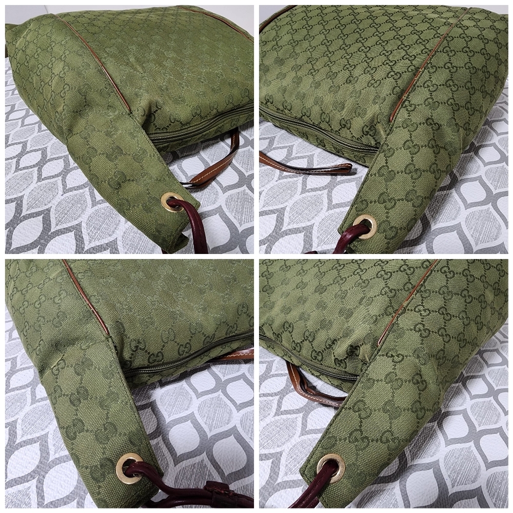 Gucci GG Canvas Zip Shoulder Bag Green/Brown - Picture 9 of 13